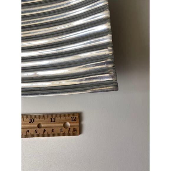 Vintage pewter ribbed platter, tray, candle dish - Picture 6 of 9